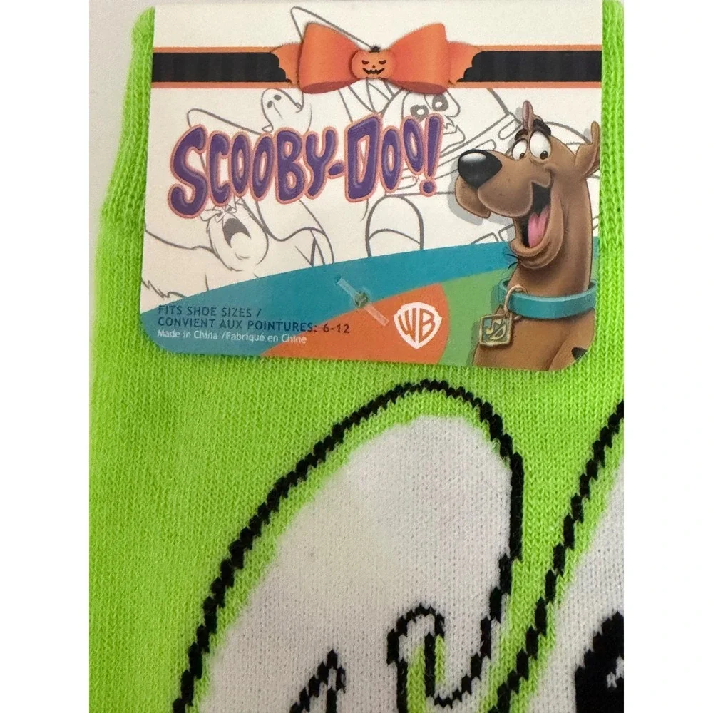 Scooby-Doo Halloween Ghost Boo Crew Socks Lime Green Mens 6-12 Warner Bros NWT